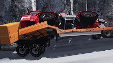 BeamNG：模拟10多辆汽车在冰雪道路上过弯不减速连环撞车