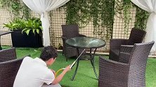藤编桌椅清水冲洗，户外使用秒变崭新