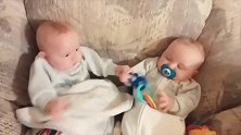 4个月大的双胞胎宝宝就开始抢玩具，妈妈看完都忍不住笑了！
