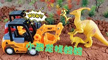 恐龙蛋孵化出了小恐龙，小挖机带它去找妈妈