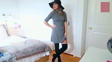 针织连衣裙搭长筒靴, 展现优雅女人味