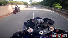 雅马哈R6机车骑士山路追逐，YamahaR6摩托车