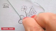 手工刺绣一束小花，缎面绣是主角，搭配轮廓绣和法结绣简单就是美