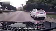 小米汽车在湿滑路面超车时突然滑，车身失控撞上道路绿化带