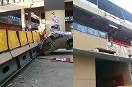 广东一楼宇连廊拆除时突然倒塌 一辆车被腰斩