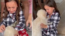 美国7岁小女孩拆开礼物盒发现是小狗 激动到掩面哭泣