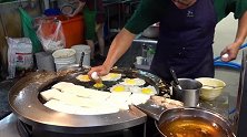 夜市美食，铁板煎萝卜糕和荷包蛋，特别香
