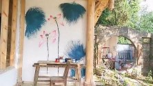 榻榻米茶空间的腻子画完成了，第一次画，画得不好，将就了