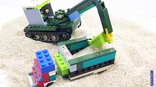 挖掘机和运输车模拟装载沙子 工程车玩具模拟视频