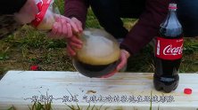 将整袋可乐埋进曼妥思中，用针扎会发生什么？结果意想不到！