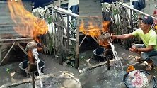 水泵里抽出会燃烧的水 村民看呆狂笑不止