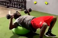 大黑熊健身球上做卧推！兰多夫开直播健身当网红