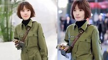 鲁豫换了发型，穿军绿色连体裤配高领毛衣，真像24岁少女