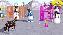 雪人看守笼子，大猩猩给小动物吃了水果变颜色，动画