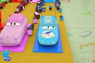 车库里的五辆小车运载五个彩石学习颜色