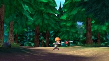 熊出没：光头强满头大汗，看着好像状态不好，他请求熊大熊二帮忙