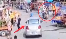 广东广州：深仇大恨？临时摆摊起纠纷，档主驾车撞飞两人