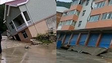 暴雨侵袭甘肃陇南！洪水冲松地基 楼房倾斜30度角“屹立”河边