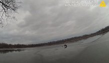 暖心！美国一名警官走上结冰的湖面营救一只落水的狗