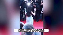 张天爱亮相戛纳红毯，穿蓝色镂空裙美艳又大胆，生图皮肤白到发光
