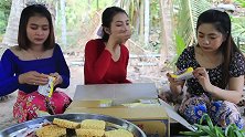 柬埔寨农村三姐妹，拿来一箱方便面，配上牛肉，看看是什么吃法