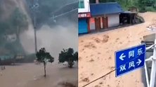 暴雨突袭四川巴中 山川形成瀑布 街道变成河道 大量道路受阻