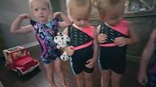 五胞胎穿上体操服，瞬间发现五个小胖妞变苗条了，这娃养的太好了