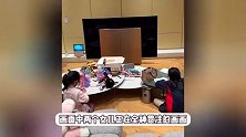 陈赫晒俩女儿画画，透露姐妹俩平常会打架，家中装修大气堆满玩具