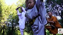 一脚朝天蹬梅花桩上,凌云和延洛柔韧性真好,小萌娃少林拳风彪悍