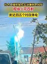 山东烟台：伐木工锯树操作失误砸倒电线杆，现场火花四射