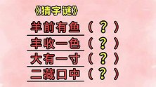 猜字谜：羊前有鱼，丰收一色，大有一寸，二藏口中（猜四个字）