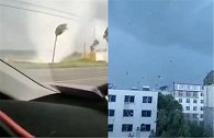 辽宁营口突掀恐怖狂风：车被吹翻 小区楼顶空调坠落