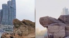 难得一见！重庆千年神龟奇石露出江面 水位上涨后将消失