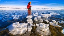 美炸了！新疆赛里木湖现大面积冰气泡奇景 如梦如幻十分惊艳