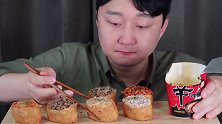 韩国屋塔房大叔吃油豆腐寿司配辛拉面，一口饭一口汤真好！