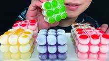 吃冰冻彩色果冻魔方冰块，听不一样的咀嚼音！