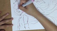 用马克笔给初音上色的方法！有时候学会留白比涂满色彩效果更好！