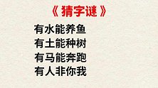 字谜：有水能养鱼，有土能种树，有马能奔跑，有人非你我，打一字