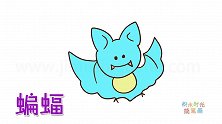 动物简笔画大全，画圆圆的卡通蝙蝠简笔画