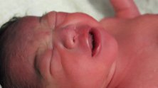 刚出生的婴儿头一回洗澡，全程闭着眼睛哇哇哭，好想抱抱他！